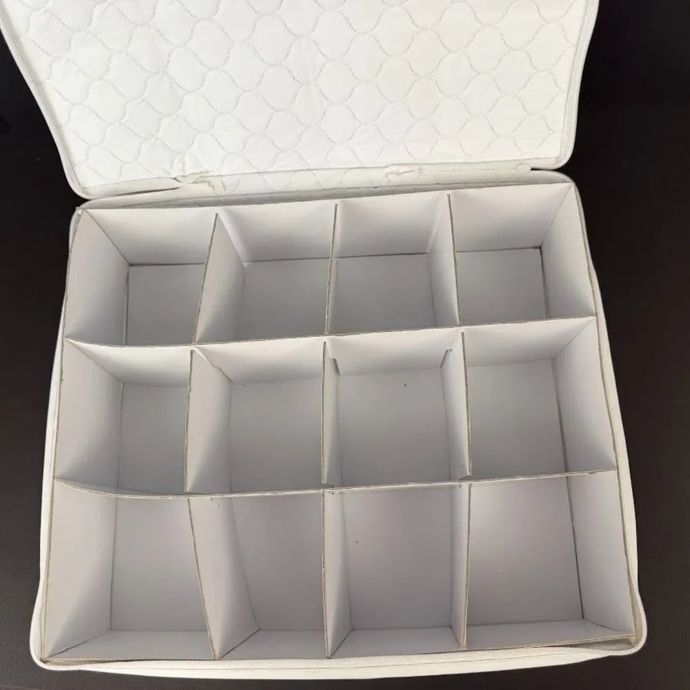 6 Piece Set White Quilted Vinyl Dinnerware/Dish/China Zippered Storage Cases